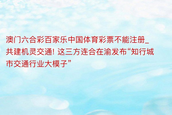 澳门六合彩百家乐中国体育彩票不能注册_共建机灵交通! 这三方连合在渝发布“知行城市交通行业大模子”