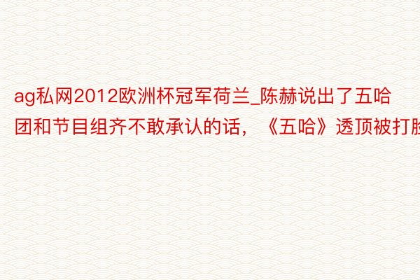 ag私网2012欧洲杯冠军荷兰_陈赫说出了五哈团和节目组齐不敢承认的话，《五哈》透顶被打脸