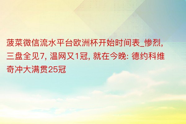 菠菜微信流水平台欧洲杯开始时间表_惨烈, 三盘全见7, 温网又1冠, 就在今晚: 德约科维奇冲大满贯25冠